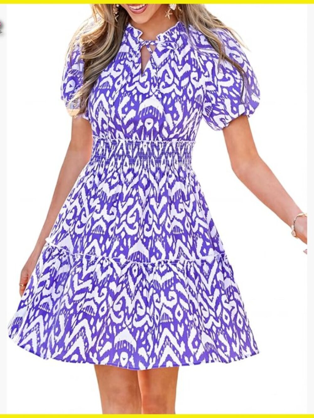 Floral Tiered Mini Dress Ruffle Sleeve Elastic Waist Boho Chic Summer Sundress
